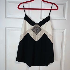 Express - lace satin flowy tank - black/white